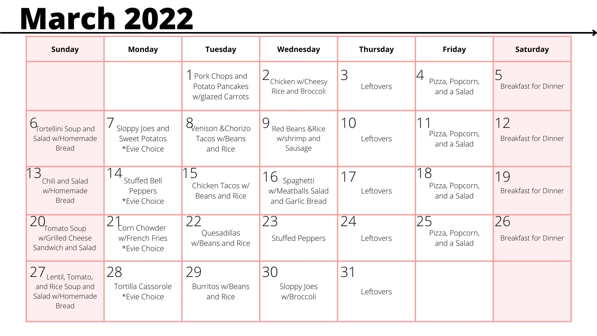 March Meal Plan & Calendar Printable